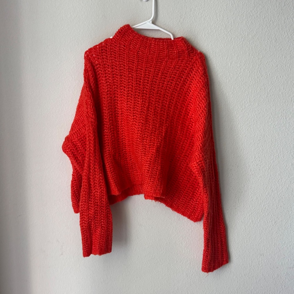 Aerie Womens Red Chunky Ribbed Knit Mock Neck Oversized Sweater Size Large
